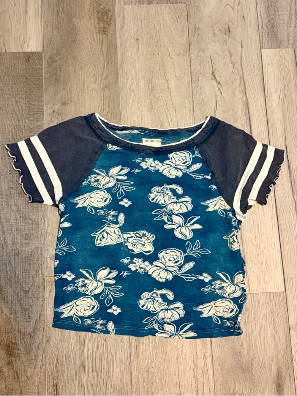 We The Free Blue Floral Raglan Tee
